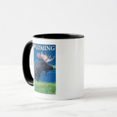 Moose at NightWyomingVintage Travel Poster Tasse (Vorderseite Links)