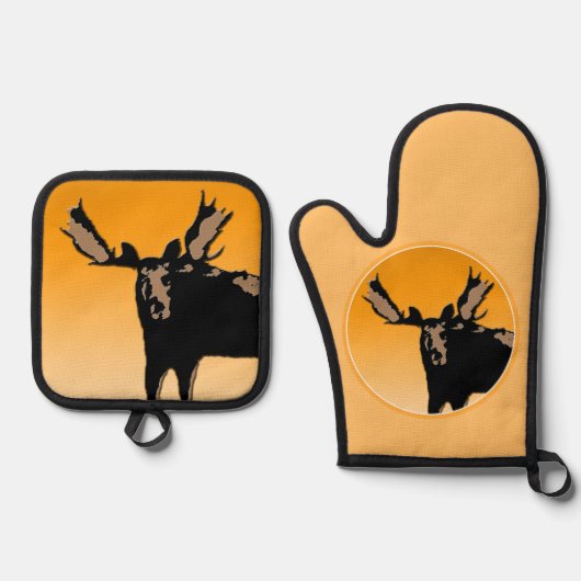 Moose at Sunset - Original Wildlife Art Ofenhandschuh & Topflappen-Set (Vorderseite)