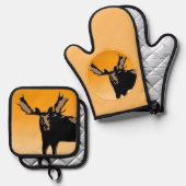 Moose at Sunset - Original Wildlife Art Ofenhandschuh & Topflappen-Set (Vorderseite/Rückseite)