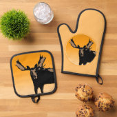 Moose at Sunset - Original Wildlife Art Ofenhandschuh & Topflappen-Set (Oben Unten)