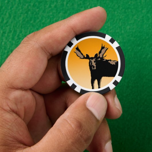 Moose at Sunset - Original Wildlife Art Pokerchips (Hand)