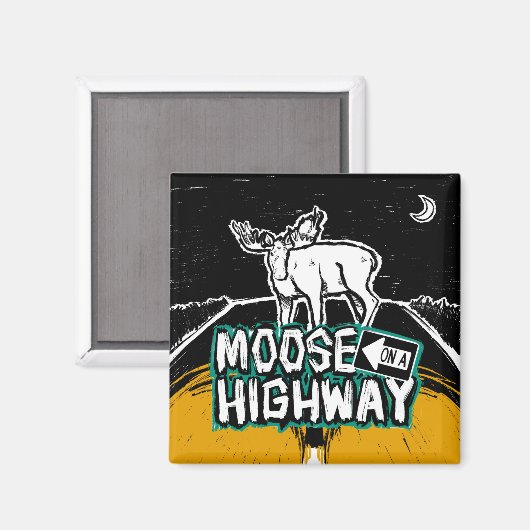 Moose auf einem Highway Magnet (Vorderseite/Rückseite)