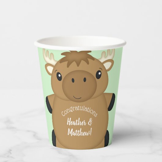 Moose Baby Dusche Green Pappbecher (Vorderseite)