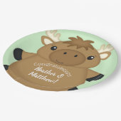 Moose Baby Dusche Green Pappteller (Schrägansicht)