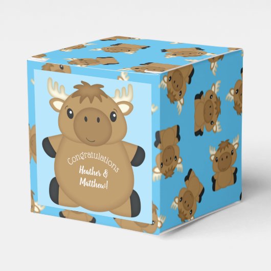 Moose Baby Shower Blue Boy Geschenkschachtel (Vorderseite)