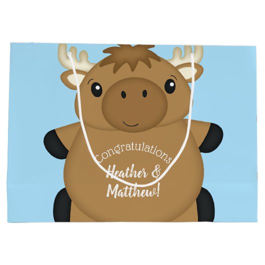 Moose Baby Shower Blue Boy Große Geschenktüte (Rückseite)