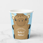 Moose Baby Shower Blue Boy Pappbecher (Vorderseite)