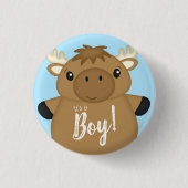 Moose Baby Shower Blue Button (Vorderseite)