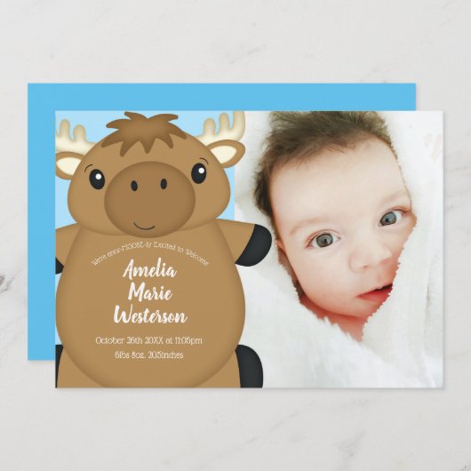 Moose Baby Shower Blue Einladung (Vorne/Hinten)