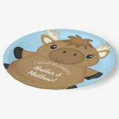 Moose Baby Shower Blue Pappteller (Schrägansicht)