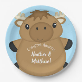 Moose Baby Shower Blue Pappteller