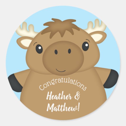 Moose Baby Shower Blue Runder Aufkleber (Vorderseite)
