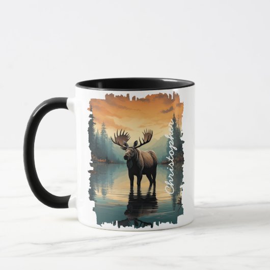 Moose bei Sunrise Lake Reflection Tasse (Links)
