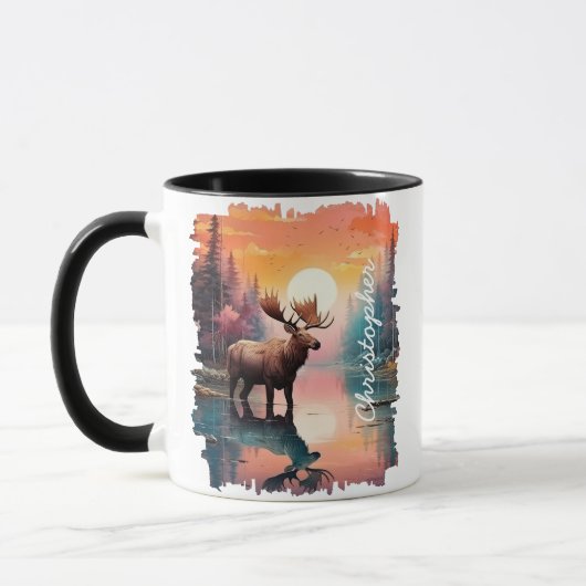 Moose bei Sunset Lake Reflection Tasse (Links)