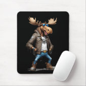 Moose Biker Rebel im Coolen Stil der Lederjacket Mousepad (Mit Mouse)