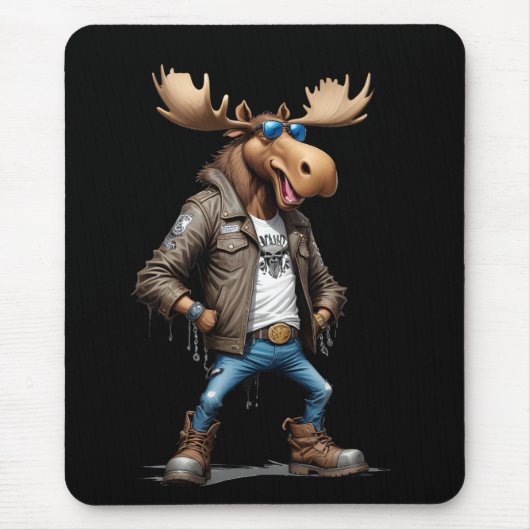 Moose Biker Rebel im Coolen Stil der Lederjacket Mousepad (Vorne)