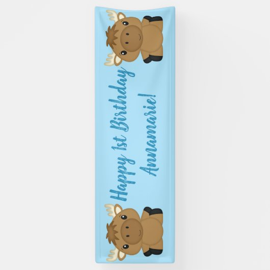 Moose Birthday Party Blue Banner (Vertikal)
