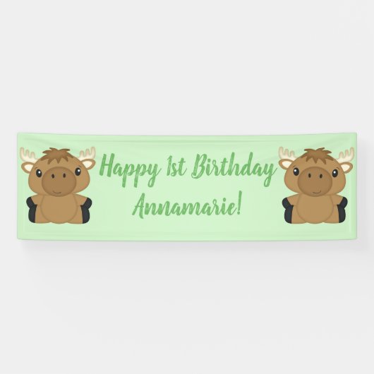 Moose Birthday Party Green Banner (Horizontal)