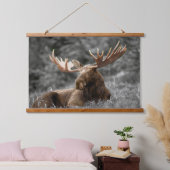 Moose Cabin Art Schwarz-weiß Wandteppich Mit Holzrahmen (Schlafzimmer)
