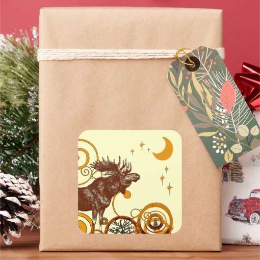 Moose Christmas Quadratischer Aufkleber (Feiertag)