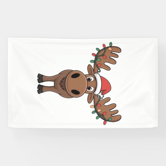 Moose Christmas Tree Lights Funny Xmas Moose Lover Banner (Horizontal)