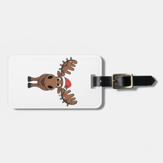 Moose Christmas Tree Lights Funny Xmas Moose Lover Gepäckanhänger (Vorderseite horizontal)