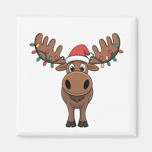 Moose Christmas Tree Lights Funny Xmas Moose Lover Magnet (Vorne)