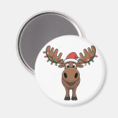 Moose Christmas Tree Lights Funny Xmas Moose Lover Magnet (Vorderseite/Rückseite)