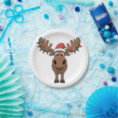Moose Christmas Tree Lights Funny Xmas Moose Lover Pappteller (Party)