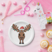 Moose Christmas Tree Lights Funny Xmas Moose Lover Pappteller (Party)