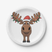 Moose Christmas Tree Lights Funny Xmas Moose Lover Pappteller (Vorderseite)