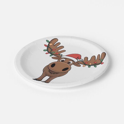 Moose Christmas Tree Lights Funny Xmas Moose Lover Pappteller (Schrägansicht)