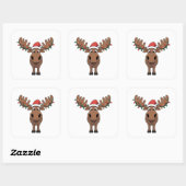 Moose Christmas Tree Lights Funny Xmas Moose Lover Quadratischer Aufkleber (Blatt)