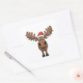 Moose Christmas Tree Lights Funny Xmas Moose Lover Quadratischer Aufkleber (Umschlag)