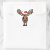 Moose Christmas Tree Lights Funny Xmas Moose Lover Quadratischer Aufkleber (Tasche)