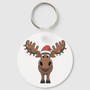 Moose Christmas Tree Lights Funny Xmas Moose Lover Schlüsselanhänger