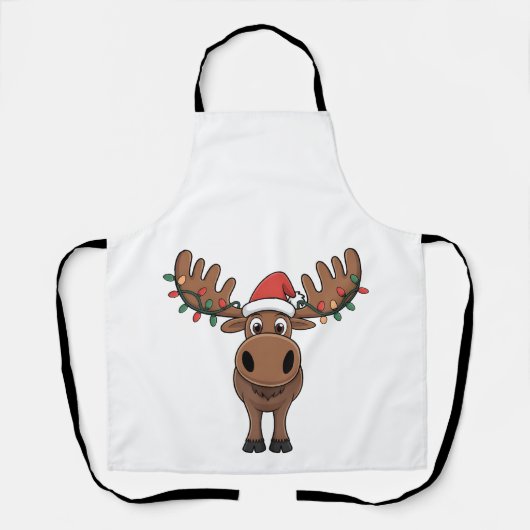 Moose Christmas Tree Lights Funny Xmas Moose Lover Schürze (Vorderseite)