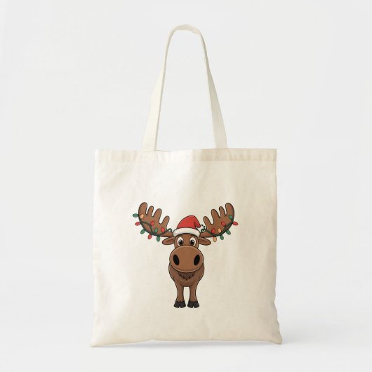 Moose Christmas Tree Lights Funny Xmas Moose Lover Tragetasche (Vorne)