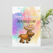 Moose Colorful Birthday Card Karte (Stehend Vorderseite)