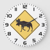 Moose Crossing Road Sign Wildlife Safety Große Wanduhr (Vorderseite)
