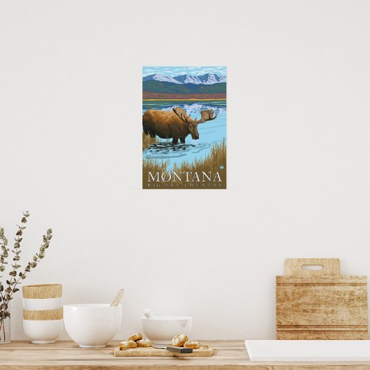 Moose Drink am See - Montana Poster (Küche)