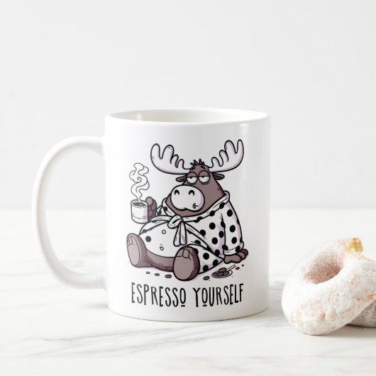 Moose Drink Kaffee in einem Polka Dot Robe Kaffeetasse (Mit Donut)