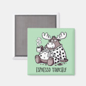 Moose Drink Kaffee in einem Polka Dot Robe Magnet (Vorderseite/Rückseite)