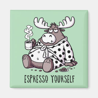 Moose Drink Kaffee in einem Polka Dot Robe Magnet