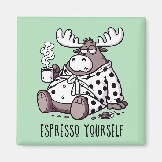 Moose Drink Kaffee in einem Polka Dot Robe Magnet (Vorne)