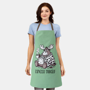 Moose Drink Kaffee in einem Polka Dot Robe Schürze