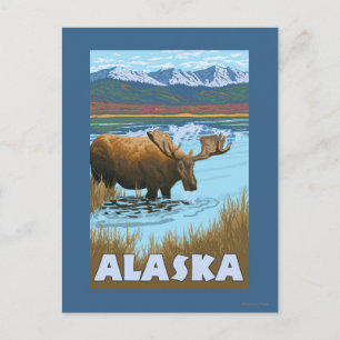 Moose Drink Water Vintage Travel Poster Postkarte