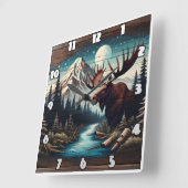 Moose durch Bergbach unter Vollmond Quadratische Wanduhr (Winkel)
