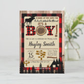 Moose Flannel up Lumberjack Kariert Baby Dusche Einladung (Stehend Vorderseite)