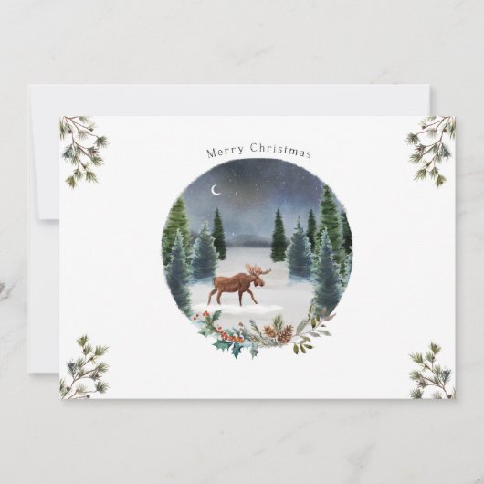 Moose Forest Moon Nature Weihnachtskarte Karte (Vorderseite)